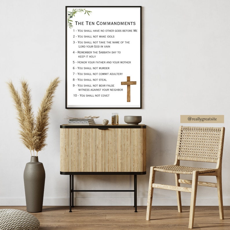 The 10 Commandments Wall Art, Neutral and Green Scripture, Christian ...