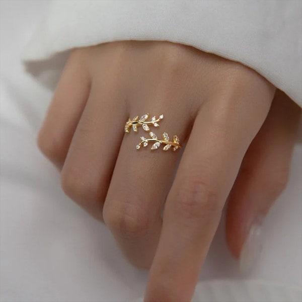 Vine Ring Elegant Wrap Ring Zircon Leaf Pave Ring Adjustable Gold Ring For Women Brithday Gift Vine Ring for Eid gift for Mom