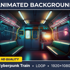 Arrière-plan virtuel animé Train Cyberpunk Arrière-plan Vtuber en boucle Écran de streaming Twitch Superposition Twitch animée