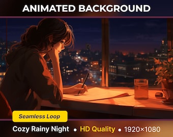 Animated Virtual Background cozy rainy lofi girl Looped Vtuber room Twitch Streaming Moving Lofi switch overlay lofi vtuber overlay