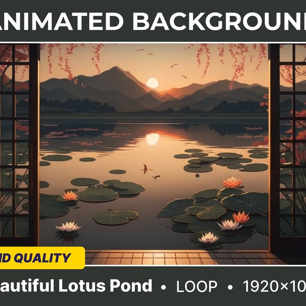 Animated Virtual Background Beautiful Lotus Pond Room Looped Vtuber Background Twitch Streaming Moving Wallpaper Loop Lofi Background