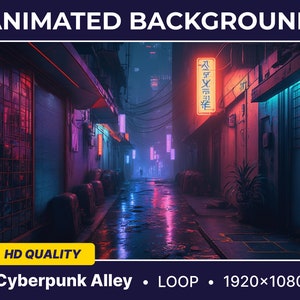 Animierter virtueller Hintergrund Cyberpunk Alley Looped Vtuber Hintergrund Twitch Streaming Bewegte Tapete nahtlos Loop Twitch Hintergrund