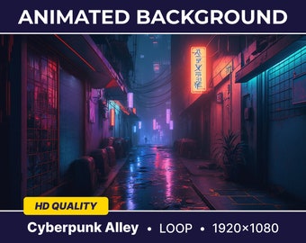 Animated Virtual Background Cyberpunk Alley Looped Vtuber Background Twitch Streaming Moving Wallpaper seamlessly Loop Twitch Background