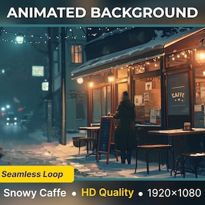 Animated Virtual Background Snowy Caffe Ambience Style Looped Vtuber Twitch Stream Moving wallpaper twitch vtuber overlay winter background