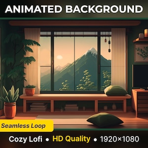 Animated Virtual Background Cozy Lofi Looped Vtuber Background Twitch Streaming room Lofi twitch screen cozy twitch overlay lofi art
