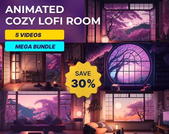 Animated Background Cozy Lofi Room Mega Bundle 5 Lofi Vtuber Background Twitch Screen lofi Vtuber Room Twitch Scene Twitch overlay