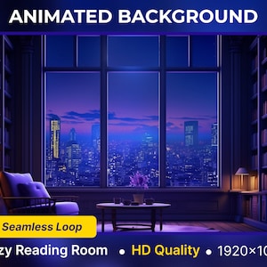 Animated Virtual Background Reading Room Looped Vtuber Background Twitch Streaming Vtuber Room twitch overlay Animated twitch Scene lofi art