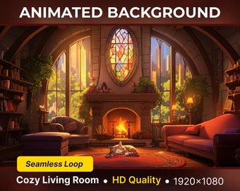 Animated Virtual Background Cozy Living Room Looped Vtuber Background Twitch Streaming Vtuber Room Cute Twitch Overlay Cozy Twitch Screen