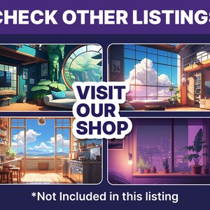 Puede incluir: Cuatro ilustraciones diferentes de habitaciones con ventanas, cada una con una vista diferente. El texto "VISITA NUESTRA TIENDA" est&aacute; en el centro de la imagen. El texto "*No incluido en esta lista" est&aacute; en la parte inferior de la imagen.