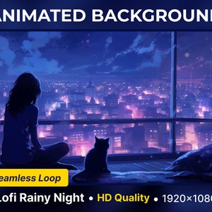 Animated Background lofi Rainy Night Vtuber room animated vtuber background Twitch Stream lofi art twitch Overlay lofi twitch Scene