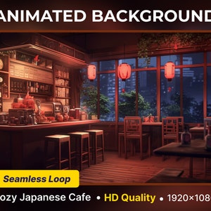 Animated Background Stream Screen Japanese Cafe Vtuber lofi Background Twitch Streaming animated twitch Scene lofi Animated Twitch Overlay