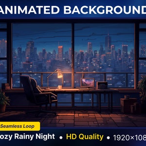 Animated Background Cozy Rainy Night Vtuber Background Twitch Streaming Lofi Twitch overlay looped vtuber room twitch screen twitch scene
