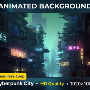 Animated Virtual Cyberpunk City Vtuber Background Twitch Streaming Moving Wallpaper overlay Twitch screen animated twitch scene