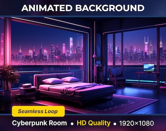 Animated Virtual Background Cyberpunk Room Looped Vtuber Background Twitch Streaming  vtuber room Twitch Overlay twitch scene vtuber overlay