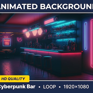 Animerad virtuell bakgrund Cyberpunk Bar Loopad Vtuber-bakgrund Twitch Streaming Rörlig tapet Loopad sömlöst Twitch-bakgrund