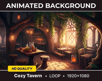 Animated Stream Screen Cozy Tavern Looped Vtuber Background Twitch Streaming Moving Wallpaper Animated Twitch Overlay