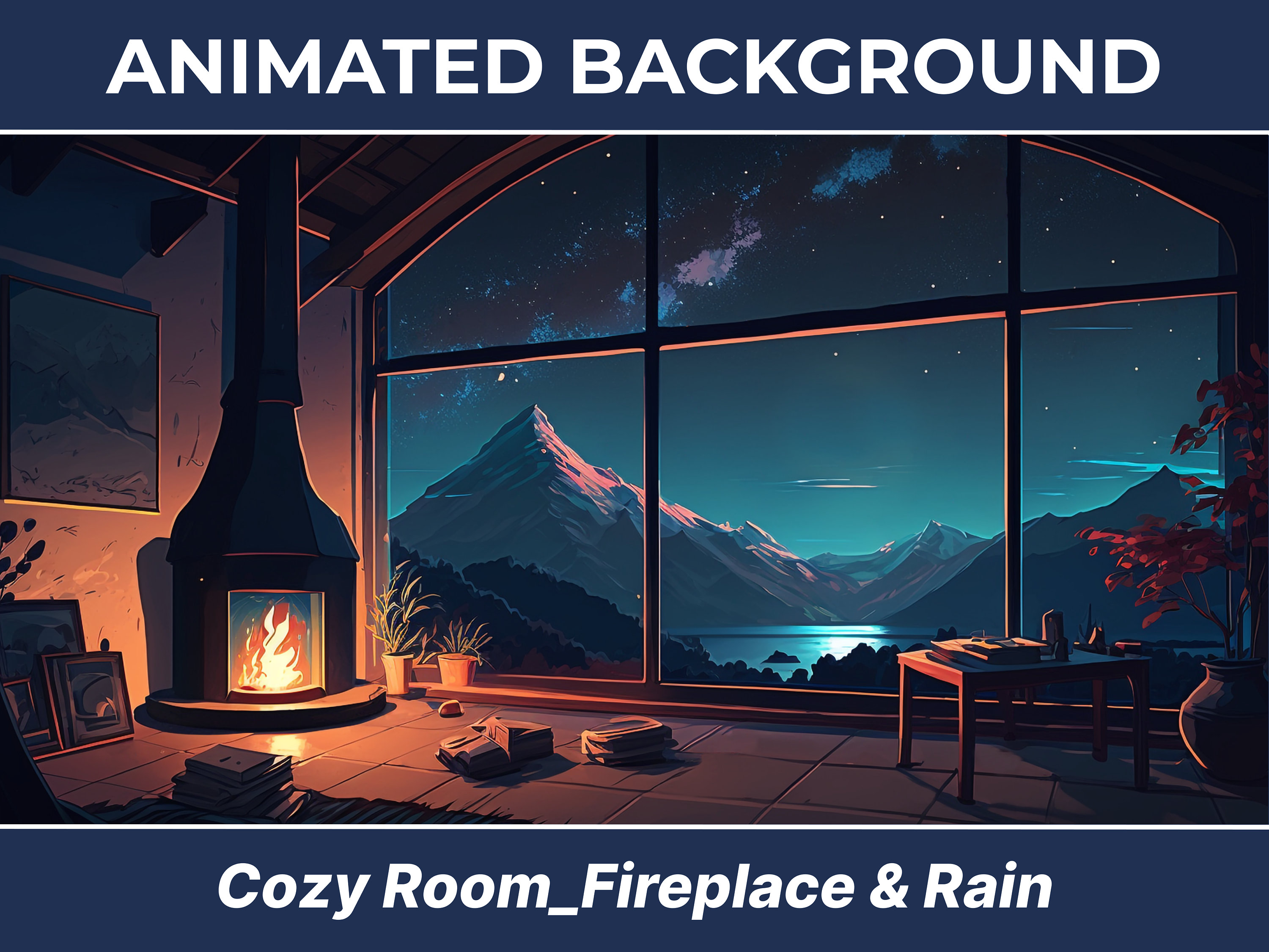 Animated Virtual Background Cozy Room Fireplace Bundle Looped Vtuber