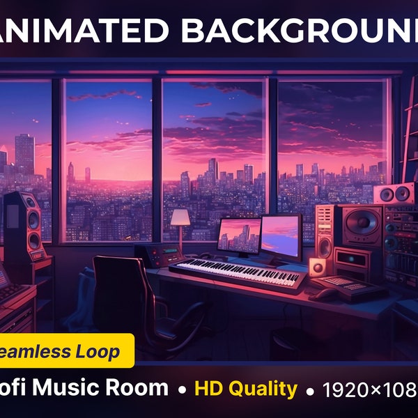 Animierter Hintergrund lofi MusicRoom Twitch Stream zucken Bildschirm animierte zucken Szene lofi art vtuber Hintergrund Vtuber Room Twitch Overlay