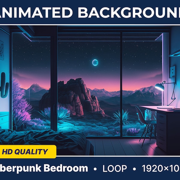 Animated Virtual Cyberpunk Bedroom Vtuber Background Twitch Streaming Moving Wallpaper Loop stream Background twitch vtuber overlay