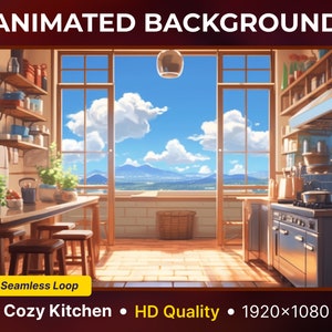 Animated Background Stream Screen Lofi Cozy Kitchen Looped Vtuber Background Twitch Streaming vtuber room Animated Twitch Overlay