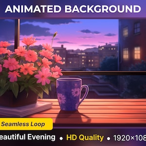 Animierter virtueller Hintergrund Schöne Abend Vtuber Hintergrund Twitch Streaming Vtuber Raum Lofi Kunst Twitch Overlay animierter Twitch Screen