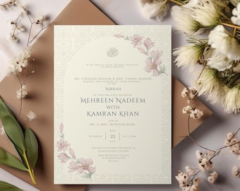 Elegant Muslim Wedding Invitation | Nikkah Invitation | Digital Canva Templates - Ivory Bloom