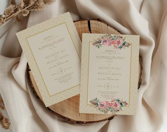Elegant Gold Nikkah & Walima Invitation Template: South Asian Wedding (Digital Download)