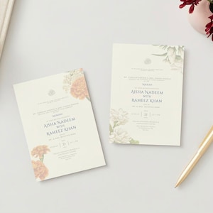Elegant Floral Wedding Invitation Template: Nikkah, Walima, Vivah (Digital Download Set of 3)