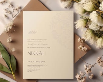 Modern Garden Muslim Wedding Invitation | Nikkah, Walima, Reception Card Set | Canva Editable Template