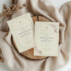 Ensemble élégant de faire-part de mariage musulman | Invitation Nikkah et jeu de cartes d'invitation Walima | Modèles numériques pour toile - Fleur ivoire