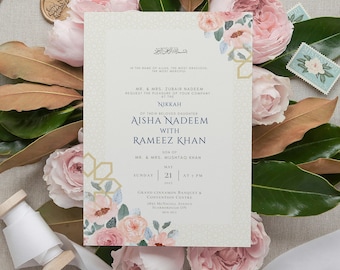Elegant Muslim Wedding Invitation Template - Gold, Desi Nikkah & Walima Decor, Digital Printable