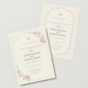 Modèle numérique d'invitation de mariage Classic Elegance Muslim Desi Nikkah, Walima, Vivah et Reception (lot de 2) - Ivoire