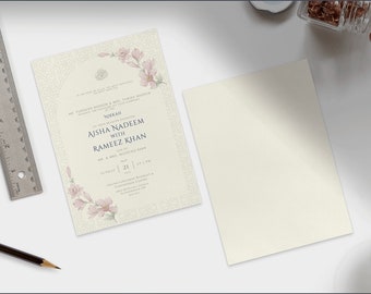 Modèle d'invitation de mariage numérique Classic Elegance Muslim Desi Nikkah, Walima, Vivah et Réception - Ivoire