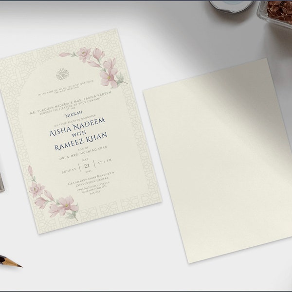Classic Elegance Muslim Desi Nikkah, Walima, Vivah, and Reception digital wedding invitation template - Ivory