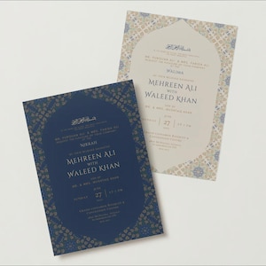 Faire-part de mariage musulman élégant Desi | Modèle numérique Nikkah Walima | Modèle numérique d'invitation de mariage (Lot de 2) - Bleu roi