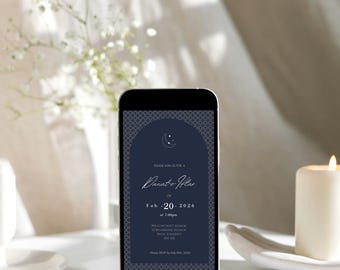 Elegant Eid Dinner Invitation Template: Navy Mobile Card (Digital Download)
