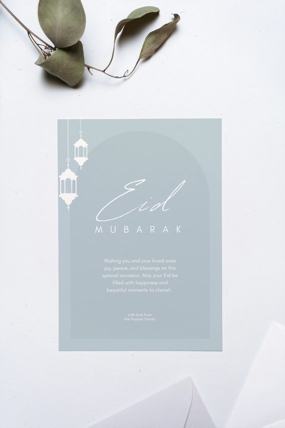 Modern Arch Eid Mubarak Card: Printable Islamic Greeting (Canva Template, Digital Download