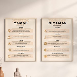 Poster di yoga / Yamas Niyamas / Set di 2 / Decorazione murale stampabile / Download digitale istantaneo / Asthtanga Yoga / Arte consapevole / Decorazione per palestra domestica