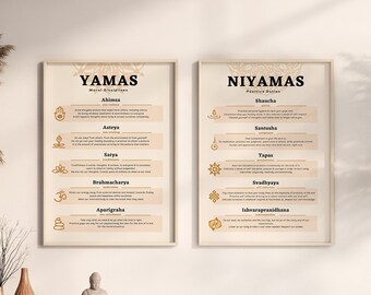 Yoga poster | Yamas Niyamas | Set of 2 | Printable wall decor | Instant digital download | Asthtanga Yoga | Mindful art | Home Gym decor