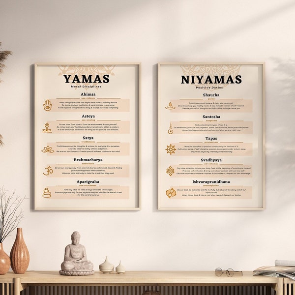 Yoga poster | Yamas Niyamas | Set of 2 | Printable wall decor | Instant digital download | Asthtanga Yoga | Mindful art | Home Gym decor