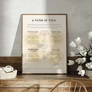Póster de los 4 caminos del yoga / Decoración de estudio de yoga / Arte imprimible / Descarga digital instantánea / Arte consciente / Diseño espiritual / Impresión de meditación