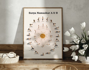 Yoga-Poster | Sonnengruß A & B |Surya Namaskar| Druckbare Wanddekoration |Sofortiger digitaler Download| Yoga-Haltungen | Achtsame Kunst | Home Gym Dekor