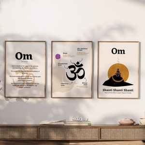 Spiritual poster | Om shanti | Printable wall decor | Set of 3 | Instant digital download  | Om definition art | Mindful art |Home Gym decor