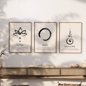 Lotus -Enso- Unalome |Set of 3| Printable| Digital download| Zen symbols meaning decor |Mindful art poster| Spiritual abstract design