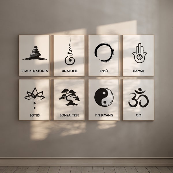 Zen symbols |Set of 8| Printable| Digital download| Meditation art decor |Mindful art poster| Spiritual abstract design | No description