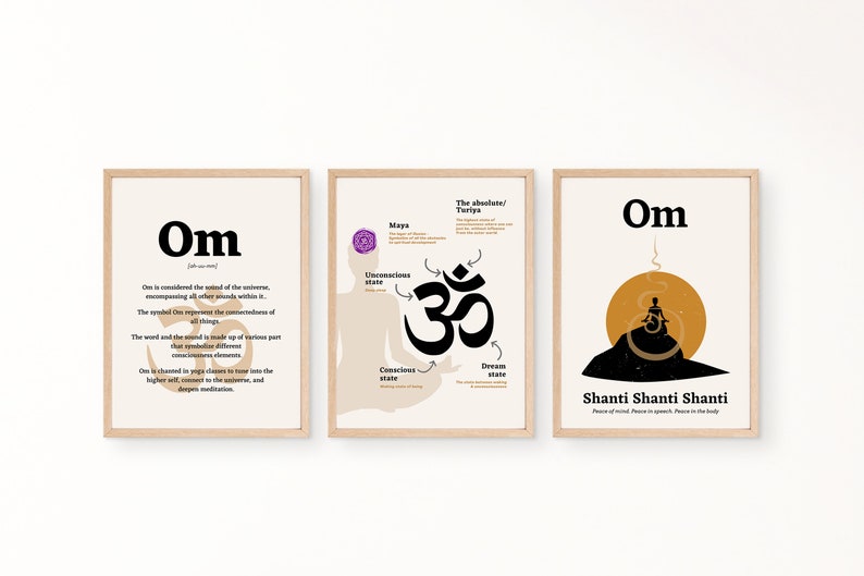 Spiritual Poster Om Shanti Printable Wall Decor Set of 3 Instant