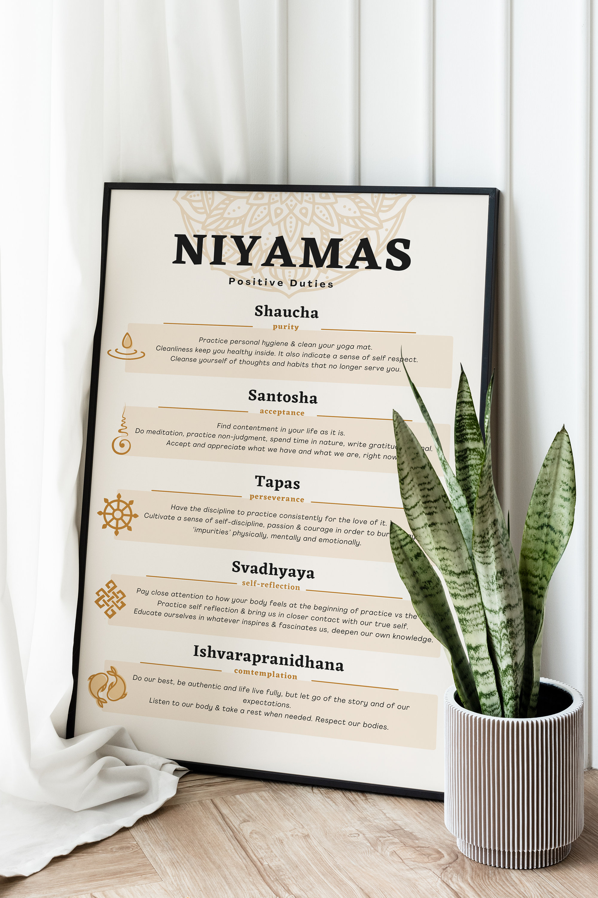 Yoga Poster Yamas Niyamas Set of 2 Printable Wall Decor Instant Digital Download Asthtanga Yoga ...