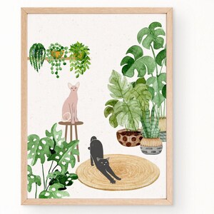 Cats & Plants poster | Printable design | Boho botanical decor art | Cat lover | Wall art decor | Retro Vintage decor  | Digital download