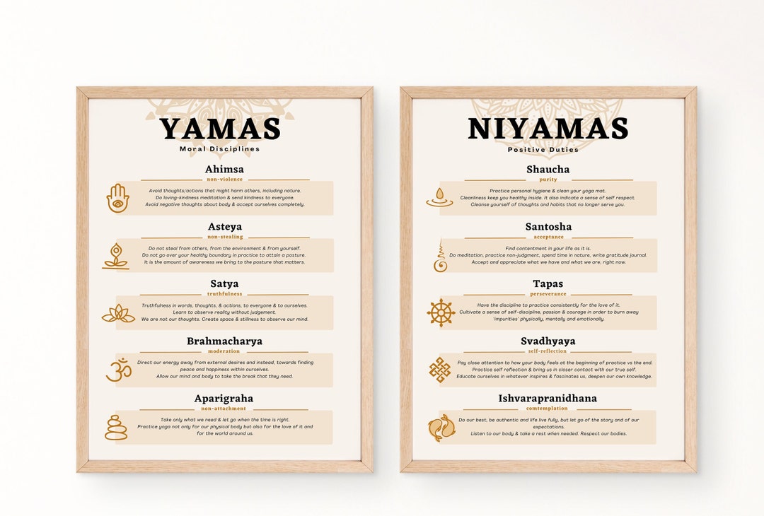 Yoga Poster Yamas Niyamas Set of 2 Printable Wall Decor - Etsy