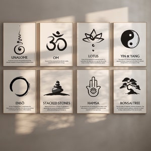 Zen symbols & meaning |Set of 8| Printable| Digital download| Meditation art decor |Mindful art poster| Spiritual abstract design